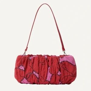 STAUD Red & Pink Beaded Women's Handbag Purse